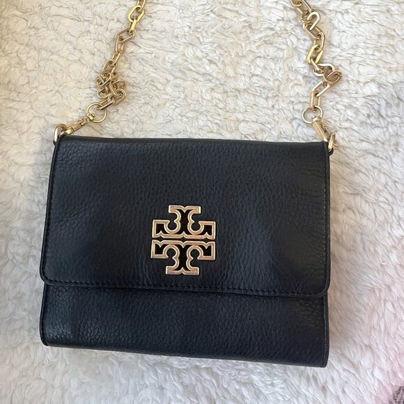 Tory Burch Black Leather Crossbody Bag | Removable Gold Chain and Leather Strap - Picture 2 of 7